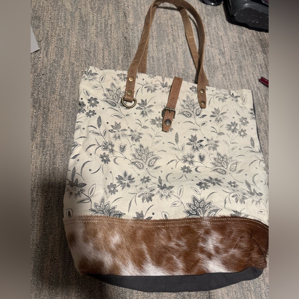 Myra Bag Floral Canvas Tote with Brown and Black Accents